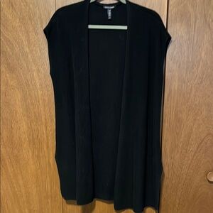 Eileen Fisher Women's Black Long sweater vest. Slit sides.